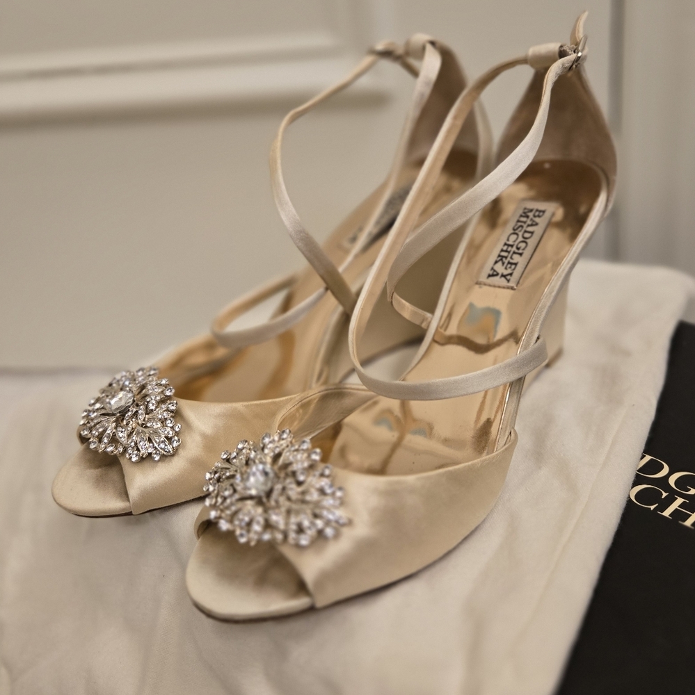 Badgley Mischka Gold Heels with Crystal Embellishment